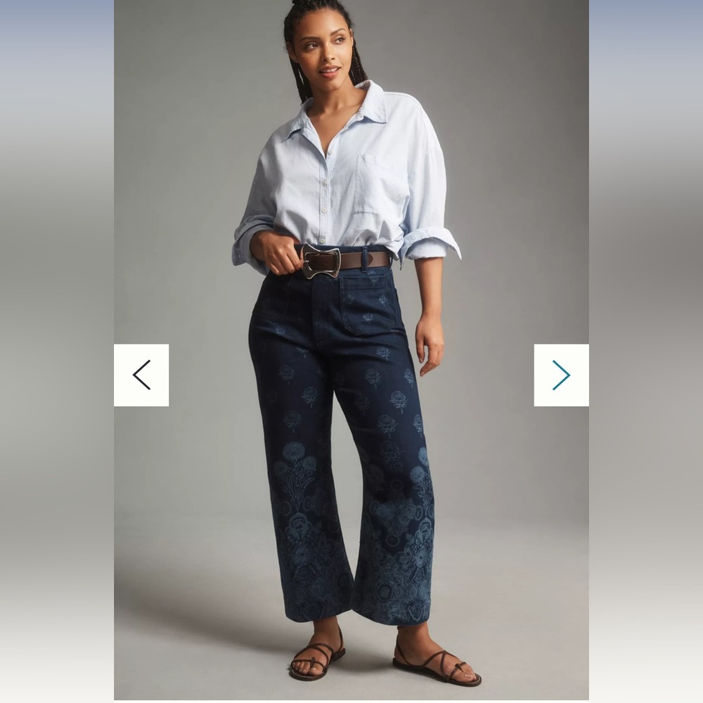 The Colette Printed Cropped Wide-Leg Jeans by Maeve